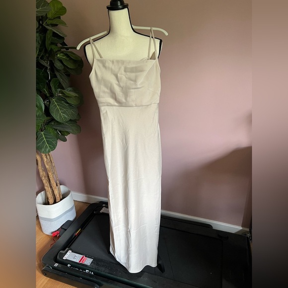 NWT BHLDN Cali Satin Cowl-Neck Midi Slip Dress In Champagne Anthropologie size 0 - Picture 3 of 6